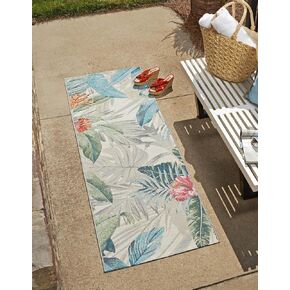 Unique Loom Outdoor Botanical Collection Area Rug - Kula (2' x 6' 1" Runner, Multi/ Gray)