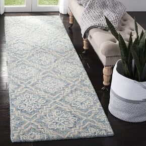 سجادة SAFAVIEH Abstract Collection Runner - 2'3" x 10'، أزرق ورمادي، صوف مصنوع يدويًا، مثالية للمناطق ذات حركة المرور العالية في غرفة المعيشة وغرفة النوم (ABT201A)