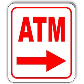 ATM RIGHT ARROW RED Aluminum Composite Outdoor Sign 8.5" x10"