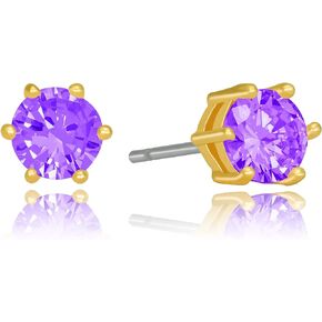 LIFETIME JEWELRY Cubic Zirconia Circle Birthstone Stud Earrings 24k Gold Plated