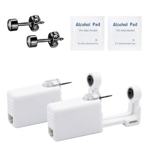 Self Ear Piercing Kits – 2 Pack Self Ear Piercing Gun With Hip Hop Black Earrings,Cool Boy Girls Men Ear Pearcings Kit Black Earring Studs,Safety Ear Piercing Gun Kit Tool (4MM Black Simple)