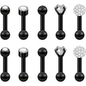 10Pcs 16G Earrings Studs Ball Back Earrings Screw Back Stud Earrings Helix Cartilage Ear Studs Barbell Inlaid Rhinestones Tragus Piercing Jewelry Set