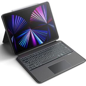 حافظة مغناطيسية قابلة للفصل لجهاز iPad Pro 12.9 مع لوحة مفاتيح متعددة اللمس ولوحة تتبع 7 ألوان بإضاءة خلفية وحامل قلم رصاص ولوحة مفاتيح لاسلكية مع مسند لجهاز iPad Pro 12.9 2022 الجيل السادس/الخامس/الرابع/الثالث، رمادي