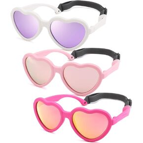 NULOOQ Kids Heart Sunglasses for Girls – Cute Polarized Flexible Frame Toddler Sunglasses with Strap Age 2-8