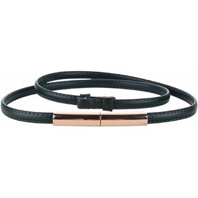 Women Skinny Leather Belt for Dress Adjustable Slim Waist Belts for Ladies Girls Gold Buckle Thin Belt
