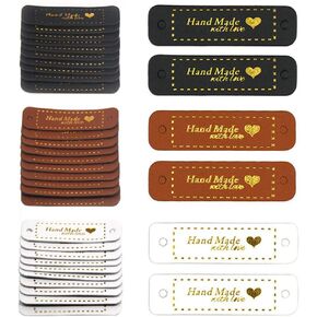 60pcs PU Leather Label Embossed Tag Simple Handmade Label Embellishment Knit Labels for Handmade Items DIY Apparel Accessories for Sewing Crochet Knitting Clothing Decoration and More
