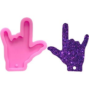 Shiny Glossy I Love You in Sign Language Hand Shape Silicone Molds for DIY Craft Keychain Polymer Clay Mold Epoxy Pendant Resin Crafting Making Cake Decoration Fondant Mould