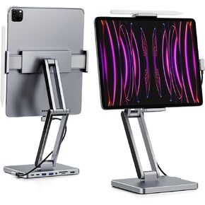 INVZI MagHub 8-in-1 Docking Station for iPad Pro and Android Tablets, USB C Hub Stand with Adjustable Dual-hinge, Compatible with M2/M1/M4 iPad Pro/Air, iPad 10th, Mini 6th, Samsung Galaxy, Pixel Tabs