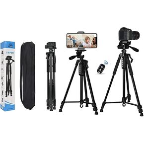 Tripod, 66-Inch, Adjustable Smart Phone and Camera Universal Iron Tripod Stand, Strong, Stable and Lightweight Camera/DSLR Tripod with Wireless Remote for Vlogging/Video Recording