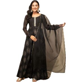 Women's Wine Georgette Printed Gown with Dupatta