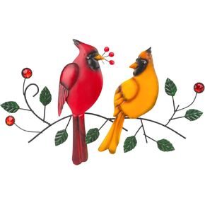 YIYA Metal Bird Wall Decor Parrot Wall Art Decor Red Birds Cardinals Colorful Bird Wall Art for Outdoor Metal Decor Bedroom Living Room Office Corridor Garden Patio Fence