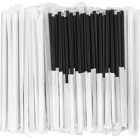 [100 Pcs] Biodegradable Compostable Individually Wrapped Straws - PLA Disposable Plant Based Black Straws (8.25" LongX0.23" Wide)