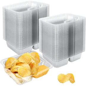 200 Pack 12oz 6x5 Inches Plastic Nacho Trays, 2 Compartments Disposable Snack Tray, Clear Nacho Containers for Chip and Dip, Concession Stands Movie Night Carnival Party Supplies