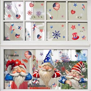 4th of July Window Clings Independence Day Cute Cartoon Window Stickers Sleeping Cartoon Character Window Decals Patriotic Star Firework Double-Sided Window Clings for Party Supplies 3 Sheets