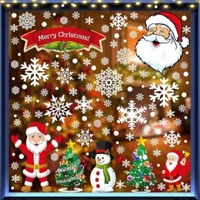 PARLAIM 190PCS Christmas Snowflake Window Stickers Clings Decorations Glass Window Decal Snowflake Santa Claus Snowman Christmas Tree Decals for Holiday Party