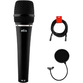 HeiL PR37 Large Diameter Hand-Held Vocal Microphone with Pop Filter & XLR Cable Bundle