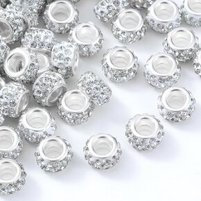Guoxin 100 Pcs Rhinestone European Beads Crystal Large Hole Charm Spacer Beads for DIY Bracelet Necklace Earring Crafts Jewelry Making (AB)