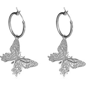 Butterfly Necklace Earrings Set Chain Necklace Charm Huggie Hoop Cute Earrings Dainty Butterfly Jewelry for Women Girls