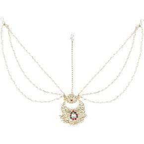 I Jewels Gold Plated Traditional Floral Kundan Pearl Matha Patti For Women/Girls