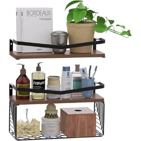 Floating Shelves Wall Mounted, Home Wall Storage Sets，Wood Bathroom Shelves with Extra Storage Shelf, Rustic Wall Shelves for Bathroom, Bedroom, in Saudi Arabia
