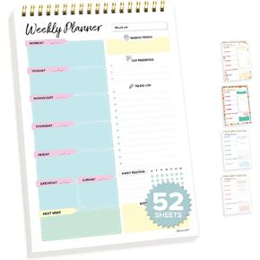 Decorably Weekly Planner Pad Portrait - Weekly Planner Notepad, 58 Easy Tear Off Sheets Weekly Planner Pad, 7x10in Weekly Schedule Notepad, Weekly Notepad Tear Off, Planner Pads