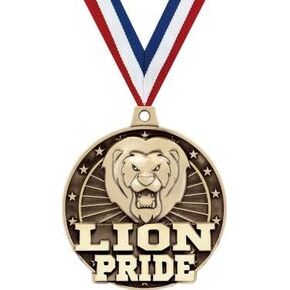 Crown Awards Gold Lion Pride Mascot Medals - 2" 3D Lions Mascot Award Medals with Neck Ribbon Prime