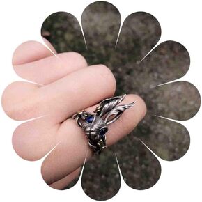 Punk Bunny Ring Metal Rabbit Open Ring Animal Adjustable Ring Gothic Black Ring Halloween Cosplay Ring Jewelry for Women and Girls