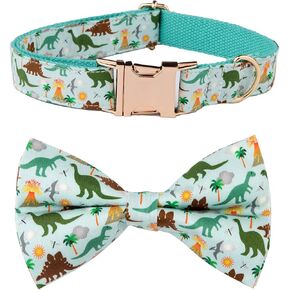 Dinosaur Dog Bow Tie Dog Collar,Detachable Bowtie, Adjustable Collar for Small Medium Large Dogs