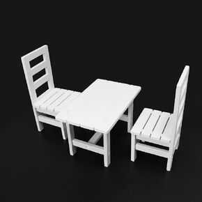 1/6 Scale Wooden Dollhouse Furniture Table Chairs Furniture, 12inch Wooden Square Furnishings Model Toy for Decor Doll Living Room, Dining Room (White Color, 3PCS/Set)