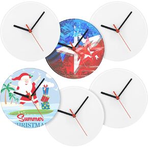 6 Pcs Back to School Sublimation Blank Clocks Wood DIY Wall Clock Round Printing Wall Clock Battery Operated Clock for Summer Christmas Independence Day School Home Decor(7.9 Inch)