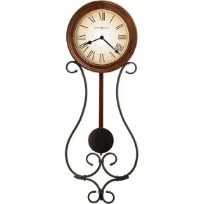 Howard Miller Oscoda Wall Clock II 549-563 – Americana Cherry Finish, Wrought-Iron, Antique Home Decor, Warm Antique-Gray Finished Pendulum, Quartz Movement