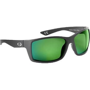 Flying Fisherman Rafter Polarized Rectangular Sunglasses, Matte Black Frame/Green Mirror Lens, Medium