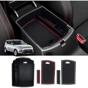 Autorder Center Console Organizer for Kia Soul 2020 2021 2022 2023 2024 Accessories Armrest Storage Box Secondary Insert Tray with 2 Color Mats