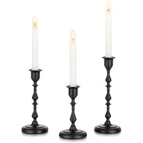 Inweder Brass Candlestick Holders, No Installation Required Candle Sticks Long Holder, Vintage Taper Candle Holders for Wedding, Candlelight Dinners, Chrismas, Black Candle Holders（3PCS
