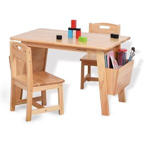 KRAND Kids Solid Wood Table and 2 Chair Set with Storage Desk and Chair Set for Children Toddler Activity Table (Solid Wood/Natural)