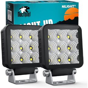 Nilight Led Light Pods 2PCS 4Inch 19LED Flood Beam Round Driving Work Lights Built-in EMC Super Slim Offroad Lights Side Light Ditch Lights for Tractor Truck Motorbike Boat ATV, 3 Years Warranty