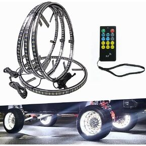 New 17in Quad Row White Wheel Ring Lights with App RF Remote Control 1248LEDs Waterproof IP68 Pure White Rim Lights Tire Lights Wheel Well Lights for Truck Car SUV Pickup