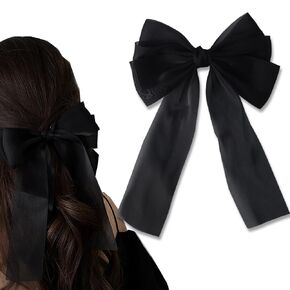 White Hair Bows for Women Girls Large Hair Bow Ribbon Clip Cute Hair Accessories for Women Girls Big Hair Bows Barrettes with Long Tail Tassel Ribbon Bow Hair Clips French Barrette Hair Bows