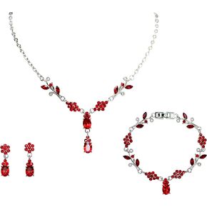 Faship Formal Rhinestone Floral Necklace Bracelet Earrings Set