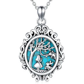Natural Turquoise Alice in Wonderland Necklace for Women 925 Sterling Silver Alice in Wonderland Jewelry Gifts