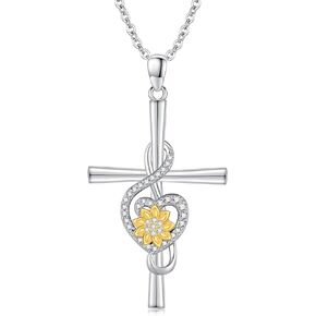 Music Note Necklace for Women 925 Sterling Silver Sunflower Cross Pendant Treble Clef Jewelry Gifts for Music Lovers