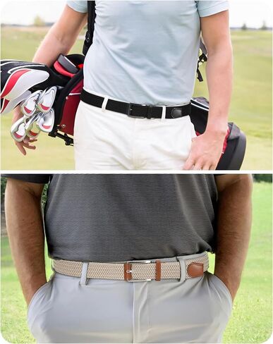 حزام الجولف المضفر المطاطي من CHAOREN للرجال، عبوتين - أحزمة مطاطية منسوجة للرجال مقاس 1 3/28 بوصة - لجينز كاجوال in Kuwait