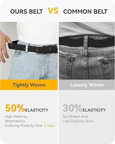 حزام الجولف المضفر المطاطي من CHAOREN للرجال، عبوتين - أحزمة مطاطية منسوجة للرجال مقاس 1 3/28 بوصة - لجينز كاجوال in Kuwait