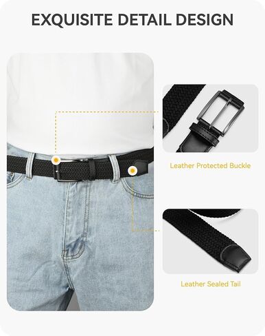 حزام الجولف المضفر المطاطي من CHAOREN للرجال، عبوتين - أحزمة مطاطية منسوجة للرجال مقاس 1 3/28 بوصة - لجينز كاجوال in Kuwait