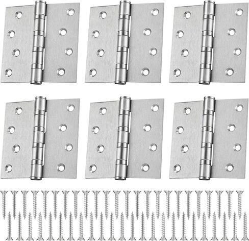 Yaocom 6 Pcs Silver 4'' Ball Bearing Door Hinges Stainless Steel Heavy Duty Hinges 4 x 4 Inch Exterior Door Hinge with Square Corners (5/8'' Radius Corner) in Saudi Arabia