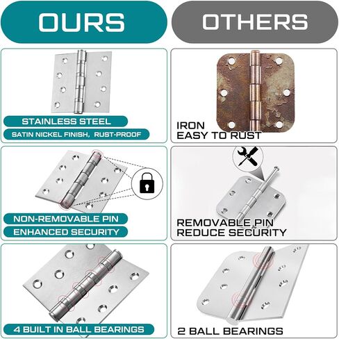 Yaocom 6 Pcs Silver 4'' Ball Bearing Door Hinges Stainless Steel Heavy Duty Hinges 4 x 4 Inch Exterior Door Hinge with Square Corners (5/8'' Radius Corner) in Saudi Arabia