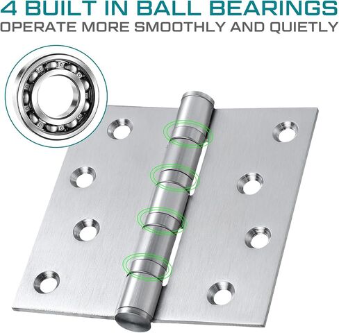 Yaocom 6 Pcs Silver 4'' Ball Bearing Door Hinges Stainless Steel Heavy Duty Hinges 4 x 4 Inch Exterior Door Hinge with Square Corners (5/8'' Radius Corner) in Saudi Arabia