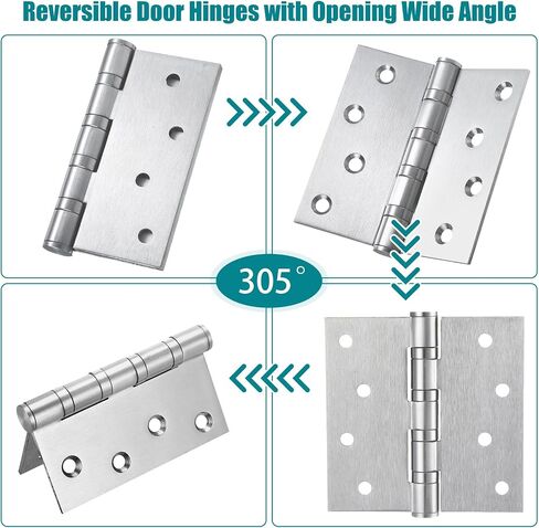 Yaocom 6 Pcs Silver 4'' Ball Bearing Door Hinges Stainless Steel Heavy Duty Hinges 4 x 4 Inch Exterior Door Hinge with Square Corners (5/8'' Radius Corner) in Saudi Arabia