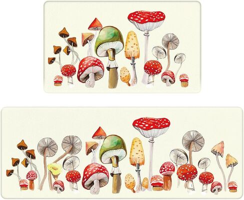 Schliersee Mushroom Kitchen Mats Cushioned Anti Fatigue Kitchen Mat Set of 2 Non Slip Washable Kitchen Rug for Floor Washable Kitchen Standing Rugs Mushroom Kitchen Decor Accessories in Saudi Arabia