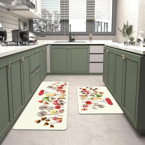 Schliersee Mushroom Kitchen Mats Cushioned Anti Fatigue Kitchen Mat Set of 2 Non Slip Washable Kitchen Rug for Floor Washable Kitchen Standing Rugs Mushroom Kitchen Decor Accessories in Saudi Arabia